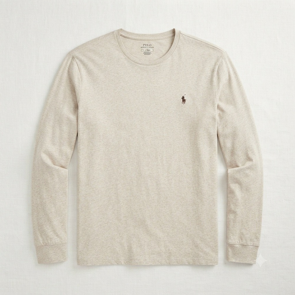 Polo Ralph Lauren Long Sleeve T-Shirt Crewneck Heathered Oatmeal Large